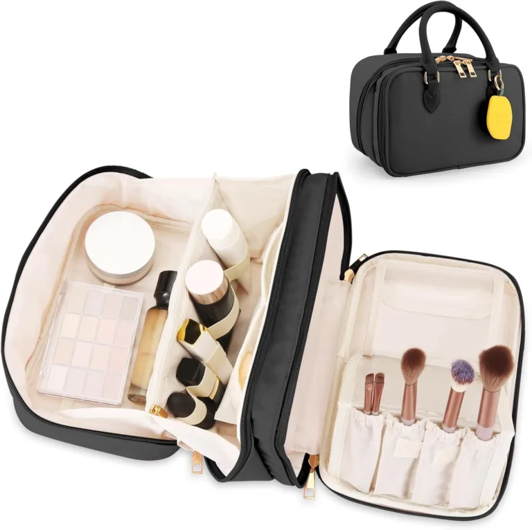 travel makeup bag for women, large capacity cosmetic organizer, portable toiletry bag, flat opening makeup pouch, brush holder makeup bag_best_review_1750786091