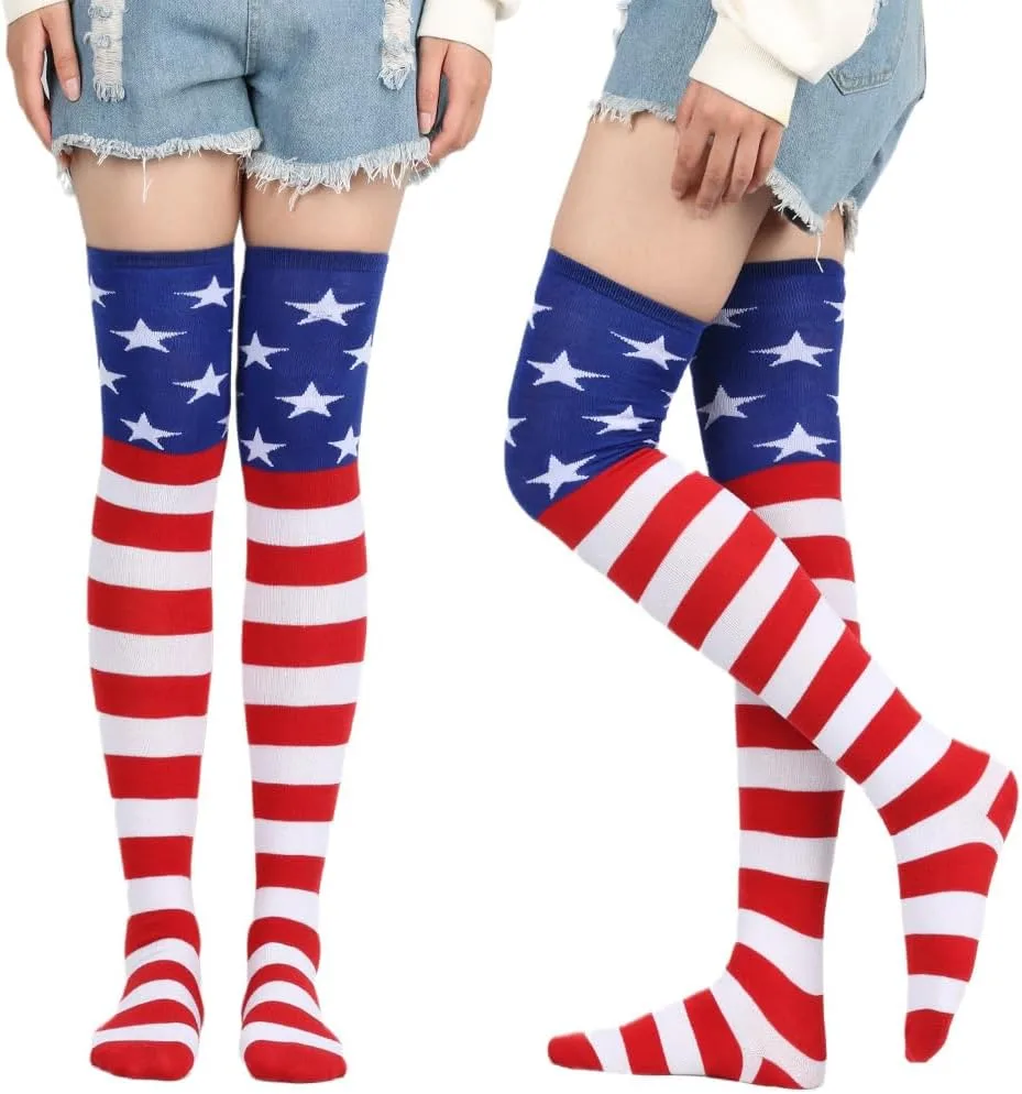 American Flag Thigh High Socks 4th of July_best_review_1752623994